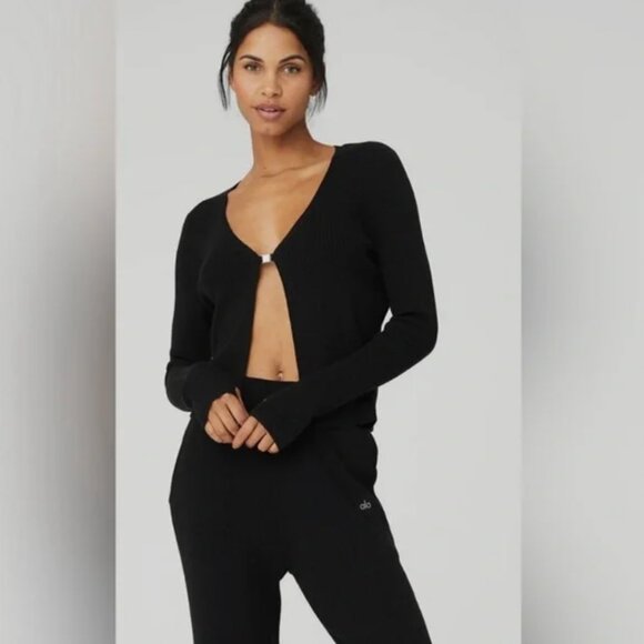 Alo Yoga Knit Salana Cardigan Black - Picture 4 of 6